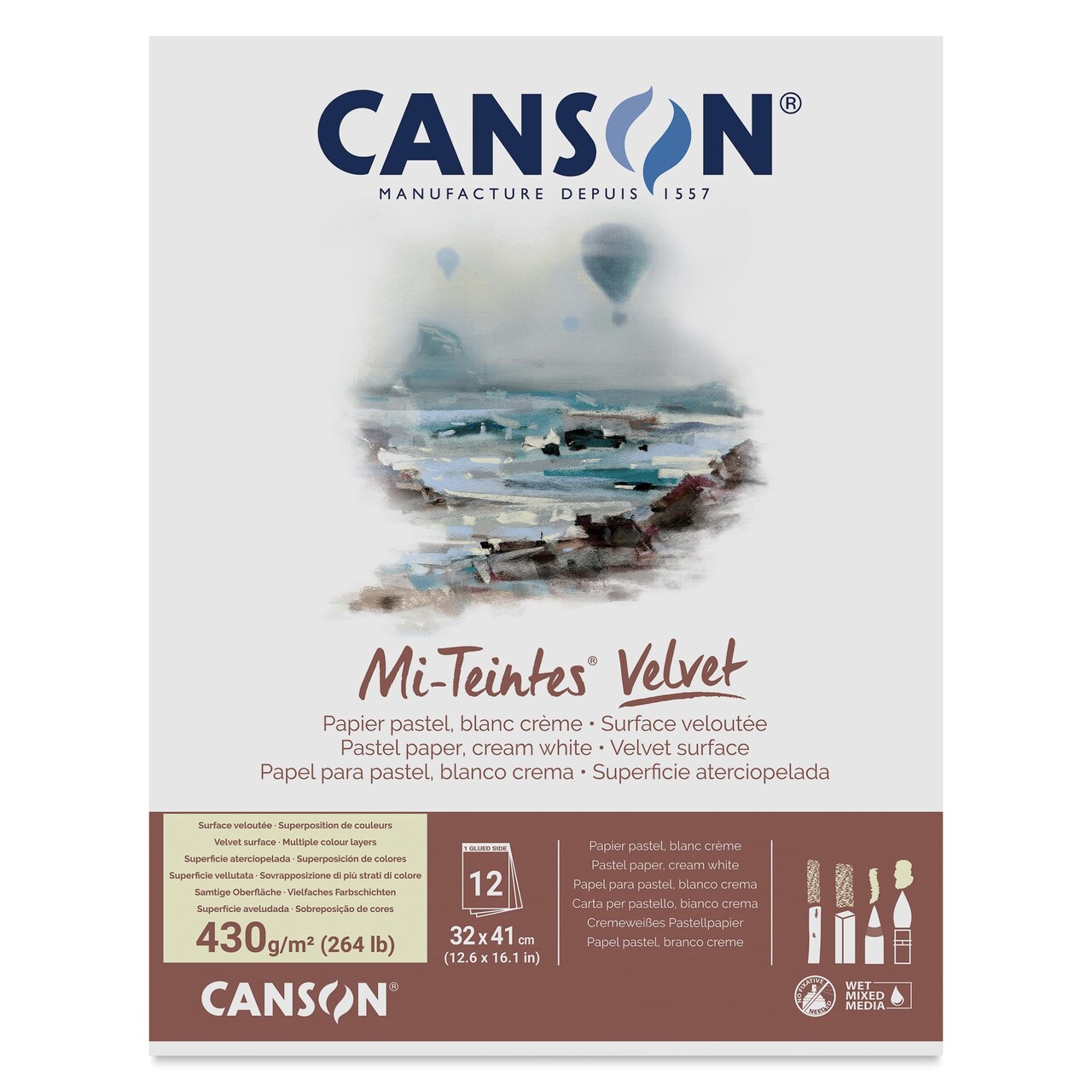 Canson Mi-Teintes Velvet Paper Pad - 12.6" x 16.1", Cream White, 12 Sheets